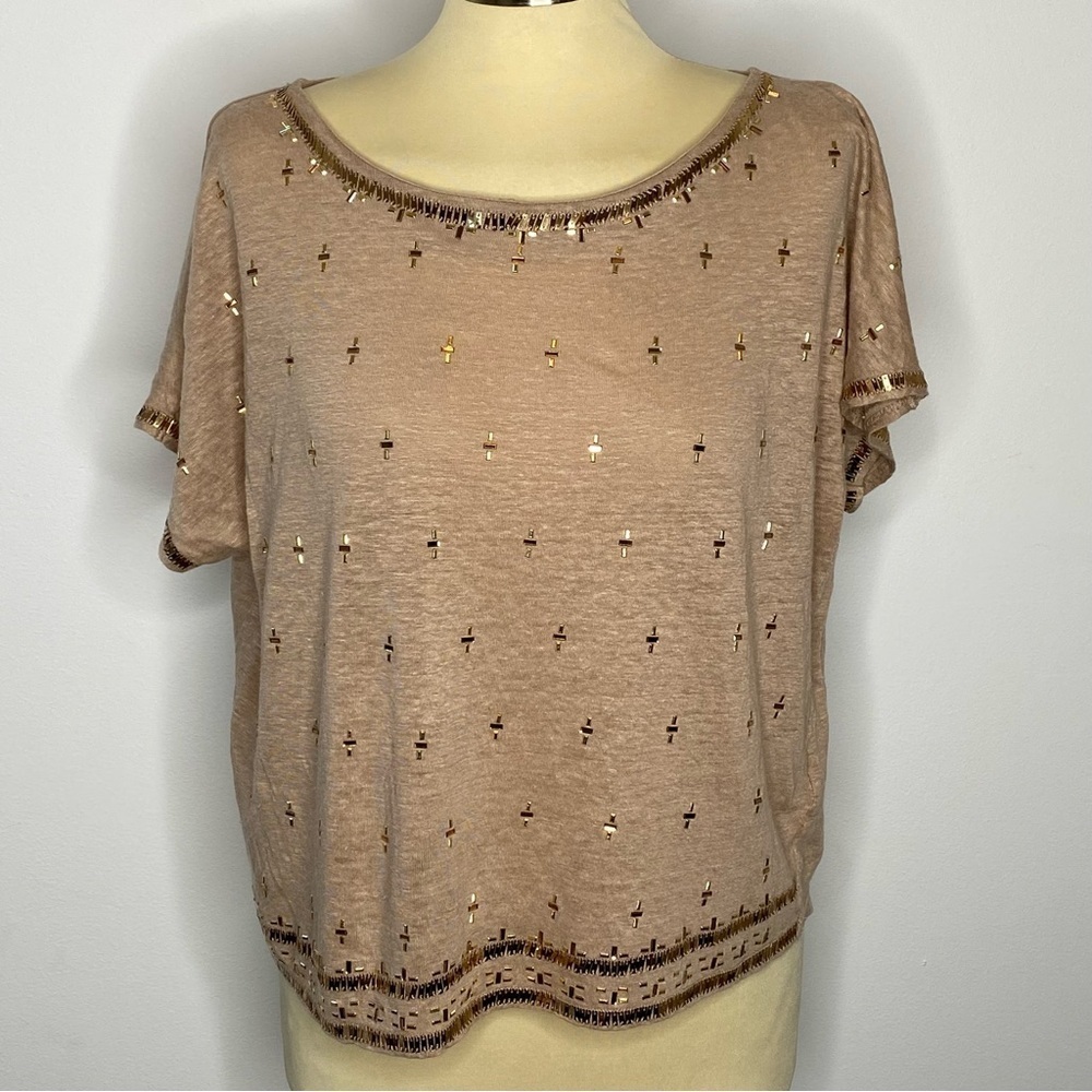 White House Black Market Embellished Linen Top